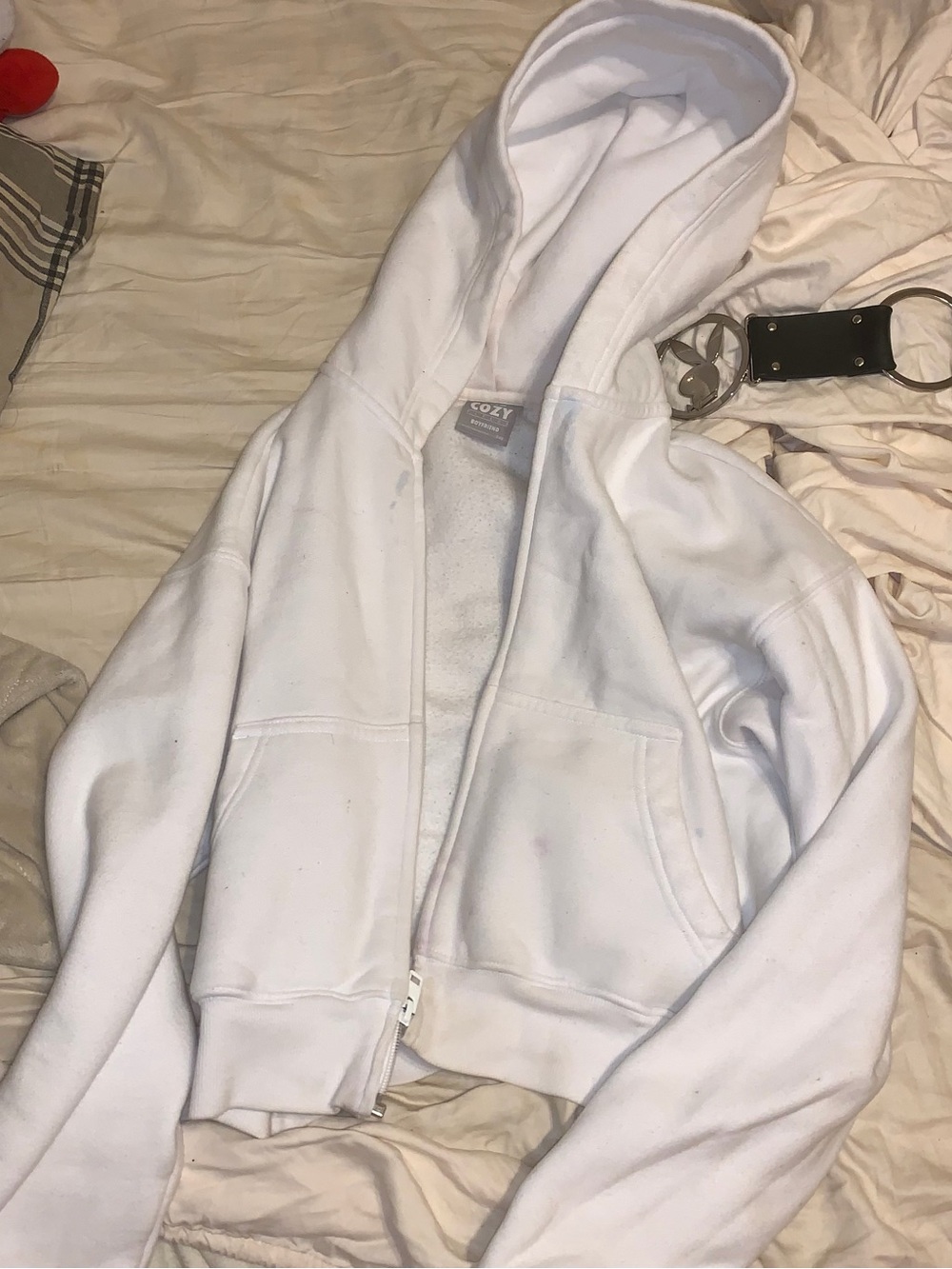 Aritzia White Cozy Zip-Up Hoodie